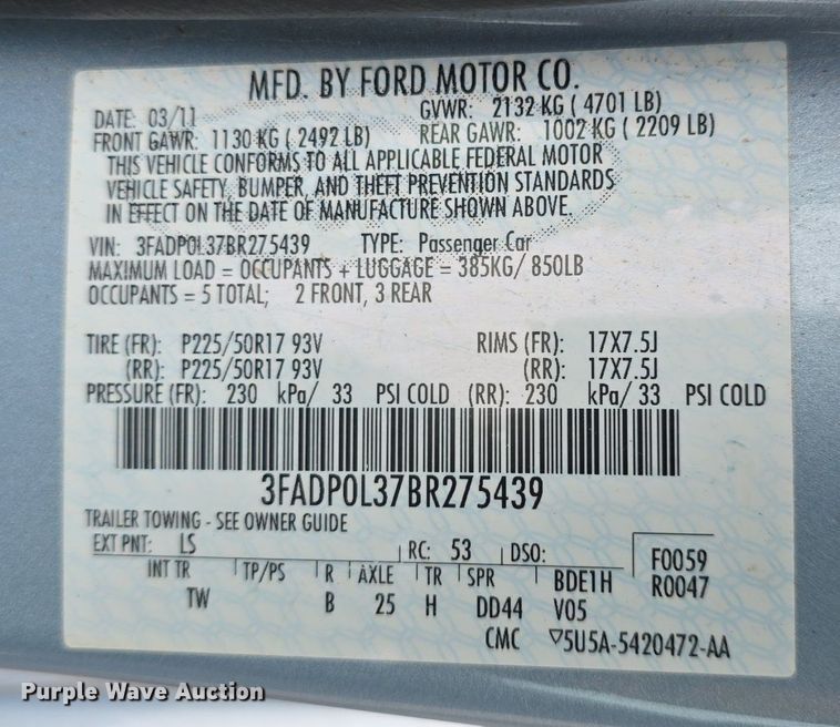image for item DQ4529 2011 Ford Fusion Hybrid 
