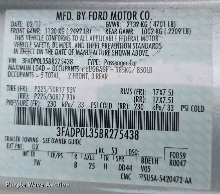 image for item DQ4542 2011 Ford Fusion Hybrid 