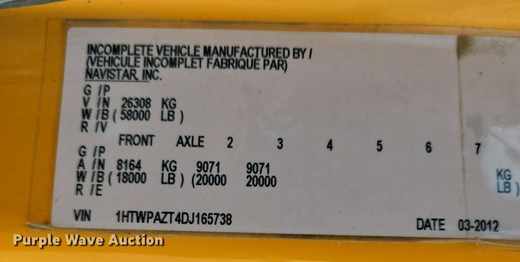 image for item DQ4543 2013 International WorkStar 7500 dump truck