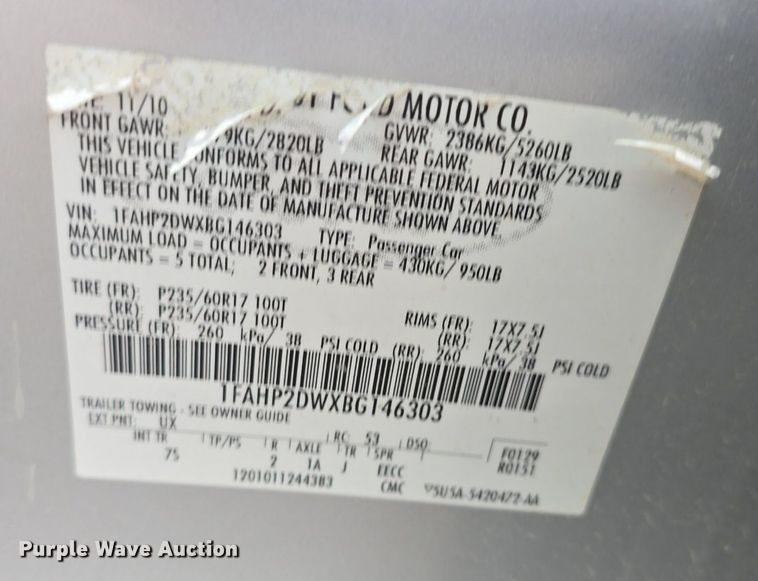 image for item DQ4549 2011 Ford Taurus 