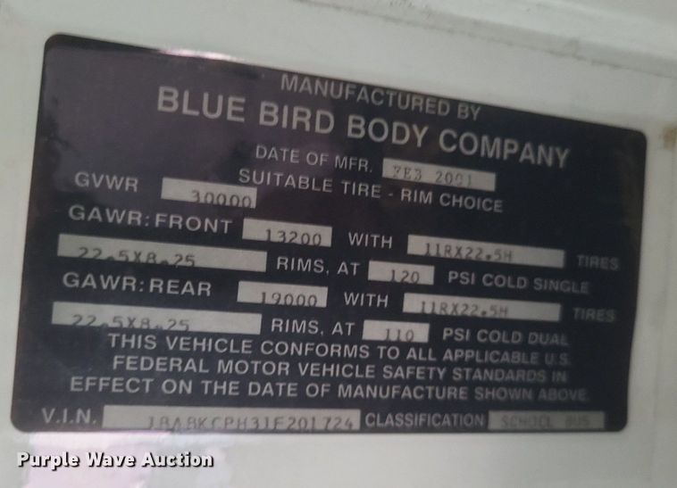image for item DR4942 2001 Blue Bird All American  school bus