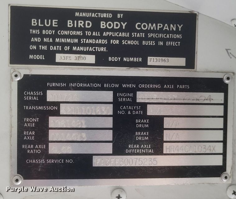 image for item DR4942 2001 Blue Bird All American  school bus