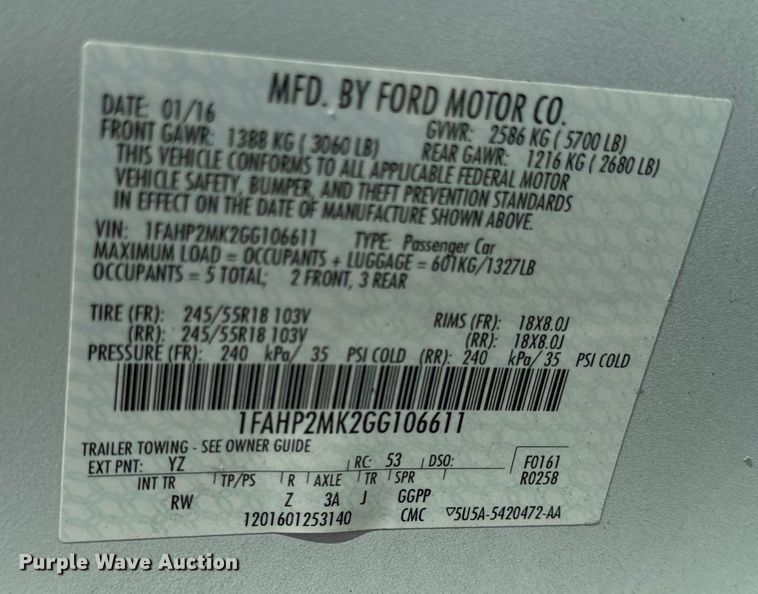 image for item EH4386 2016 Ford Taurus Police Interceptor 