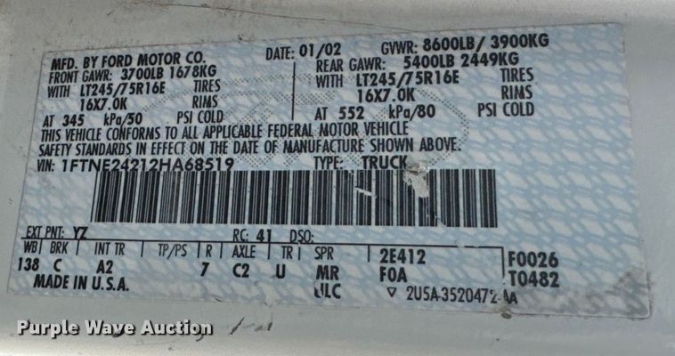 image for item EH4393 2002 Ford E250 van