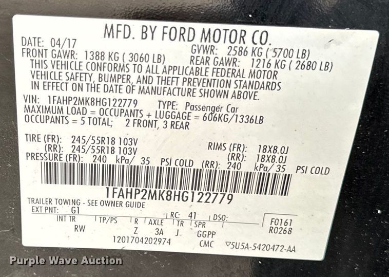 image for item EH4402 2017 Ford Taurus Police Interceptor 