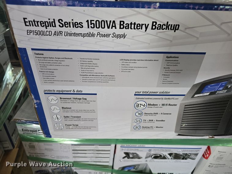 image for item EK6331 (78) Minuteman Entrepid 1500va battery backups 