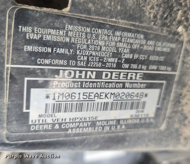 image for item EK6349 2019 John Deere  HPX615E utility vehicle