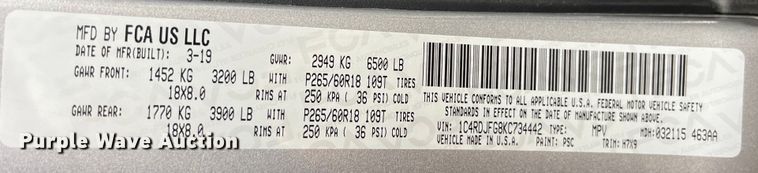 image for item EK8918 2019 Dodge Durango SSV SUV