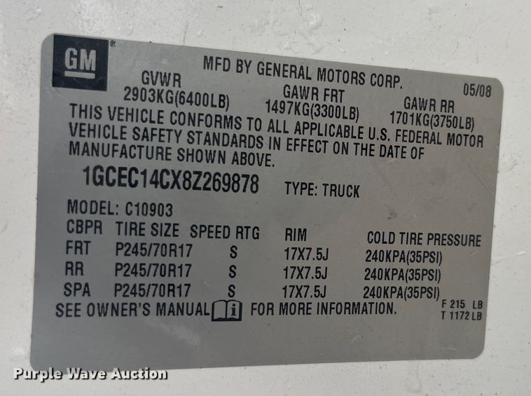 image for item EK8926 2008 Chevrolet Silverado 1500 pickup truck