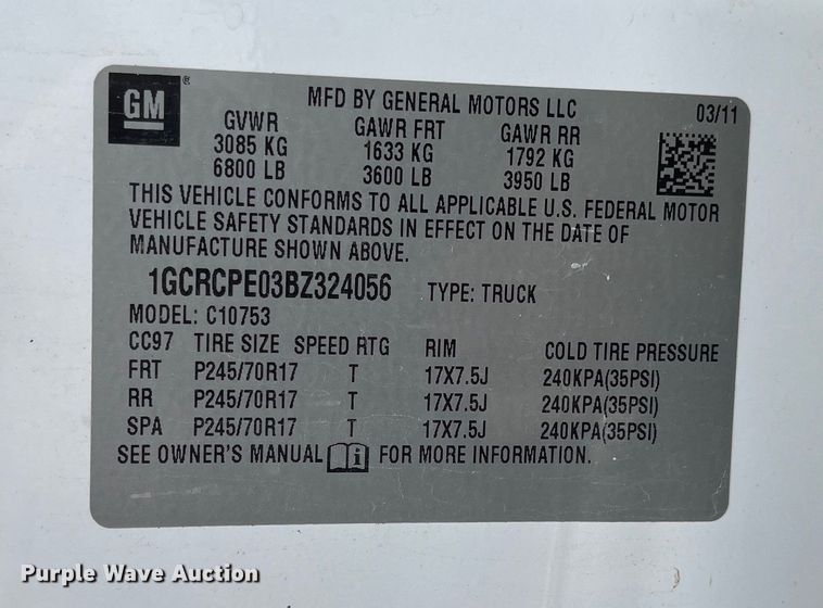 image for item EL8993 2011 Chevrolet Silverado 1500 Ext. Cab pickup truck