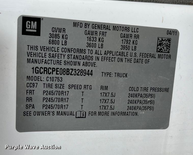 image for item EL8994 2011 Chevrolet Silverado 1500 Ext. Cab pickup truck