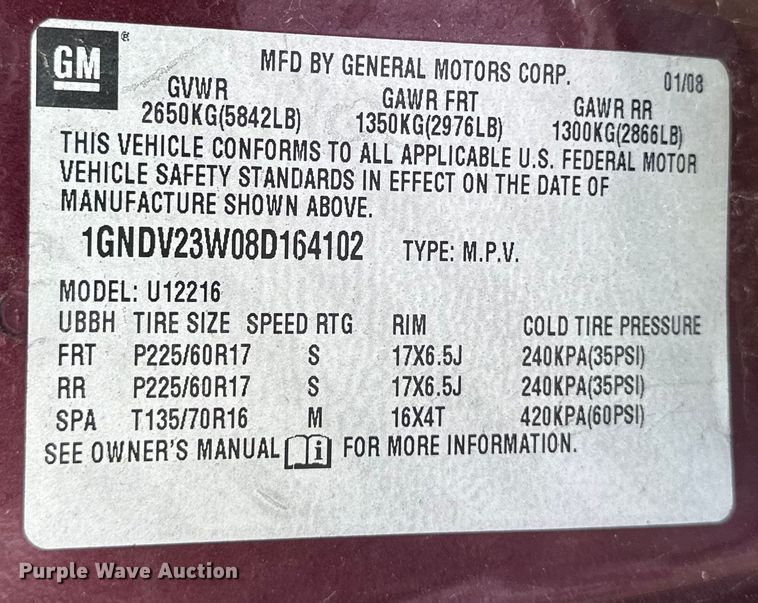 image for item NJ9444 2008 Chevrolet Uplander LS van