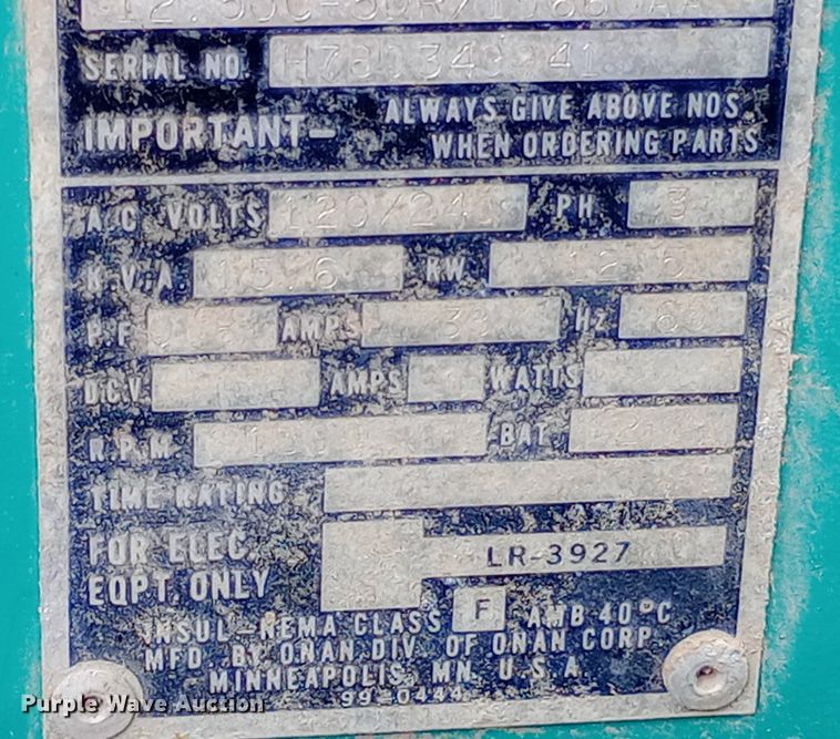 image for item NY9463 Onan 12.5JC-5DR generator