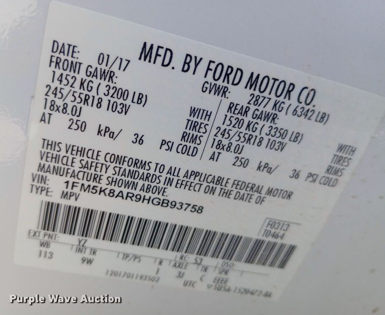 image for item NY9478 2017 Ford Explorer Police Interceptor SUV