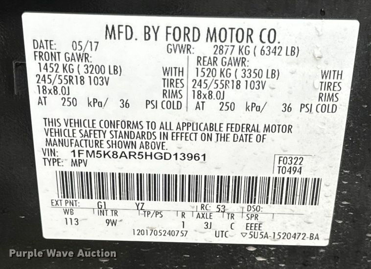 image for item OF9959 2017 Ford Explorer Police Interceptor SUV