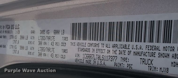 image for item NW9722 2020 Dodge  Ram 1500 Crew Cab pickup truck