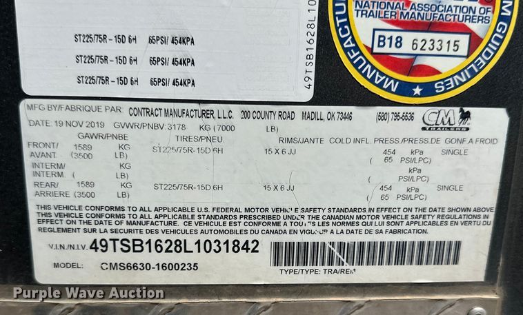 image for item DK6739 2020 CM CMS6630 livestock trailer