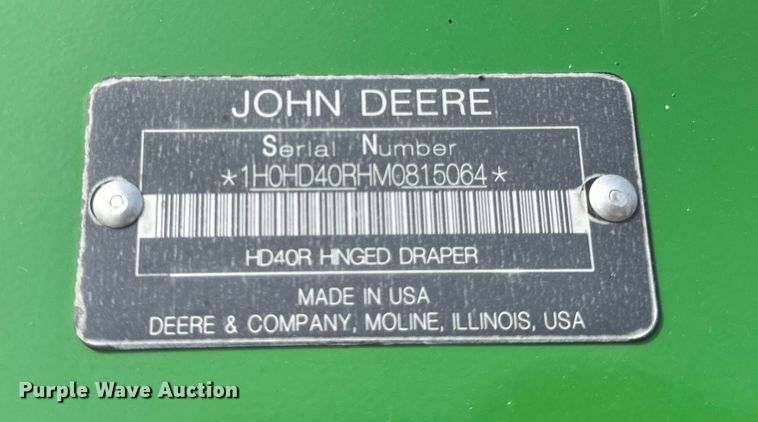 image for item DQ6718 2021 John Deere HD40R hinged draper head