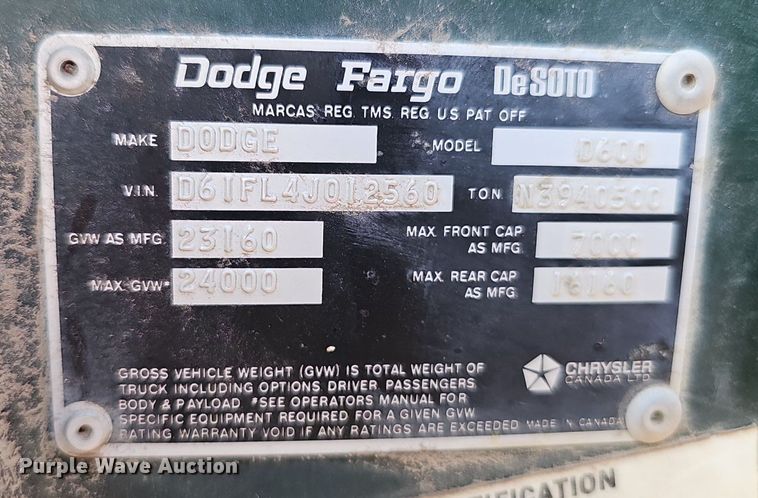 image for item DS4662 1974 Dodge D600 grain truck