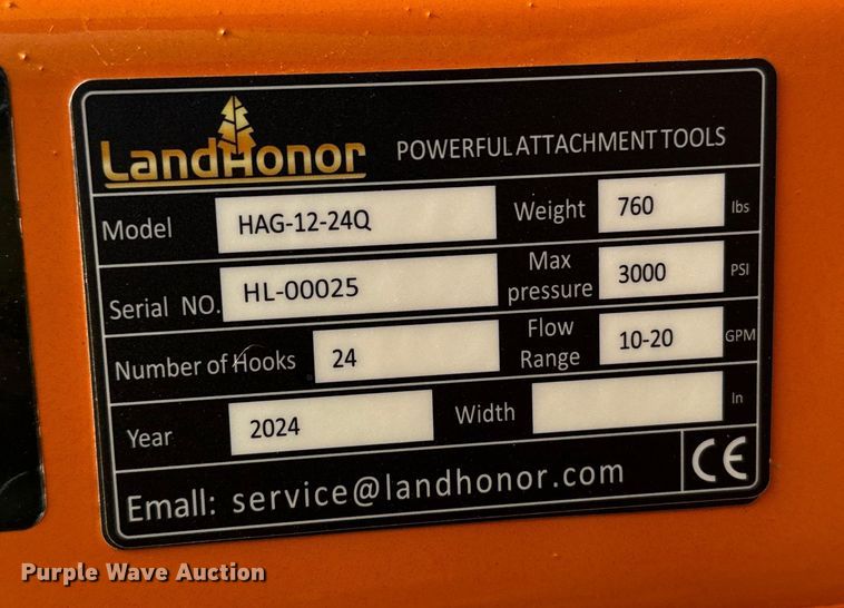 image for item DX3568 2024 LandHonor HAG-12-24Q skid steer hay accumulator grapple