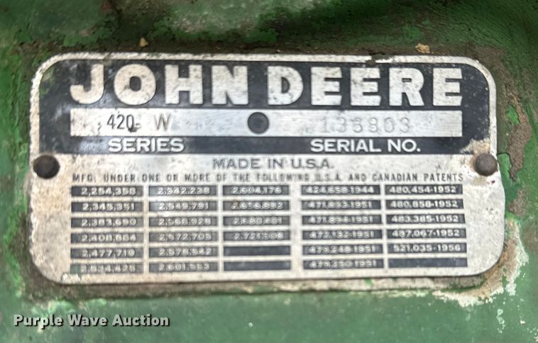 image for item LF9967 1958 John Deere  420W tractor