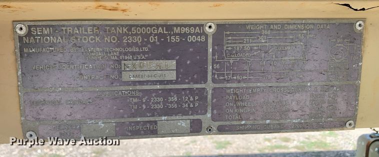 image for item DM1745 1989 Eastern Technologies M969A1 tank trailer