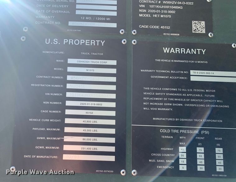 image for item DM1746 2008 Oshkosh M1070 semi truck