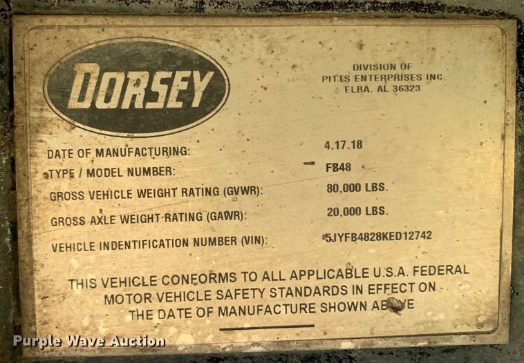 image for item DM1754 2019 Dorsey FB48 flatbed trailer
