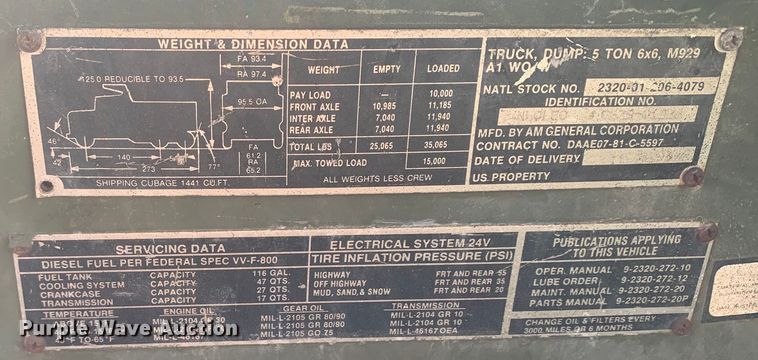 image for item DM7959 1985 AM General M929A1 dump truck