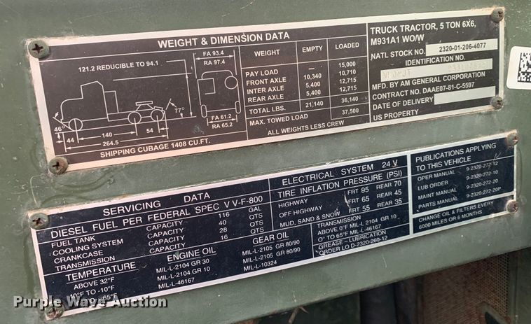 image for item DM7964 1986 AM General M931A1 semi truck