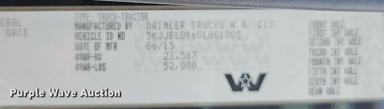 image for item DP6598 2016 Western Star 5700XE semi truck