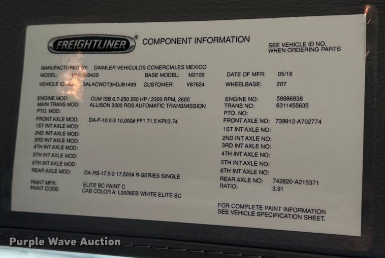 image for item EE7477 2017 Freightliner  Business Class M2 box truck