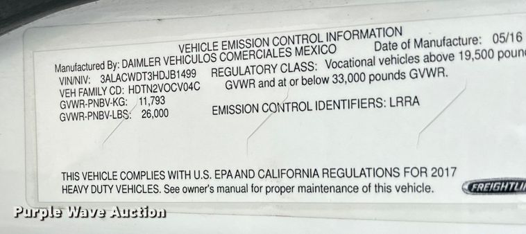 image for item EE7477 2017 Freightliner  Business Class M2 box truck