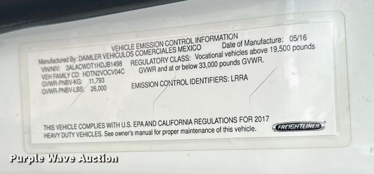 image for item EE7478 2017 Freightliner  Business Class M2 box truck