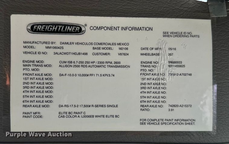 image for item EE7478 2017 Freightliner  Business Class M2 box truck
