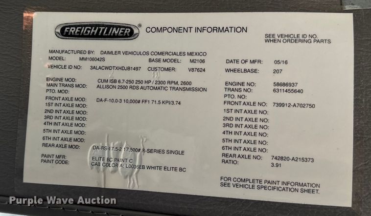 image for item EE7480 2017 Freightliner Business Class M2 box truck