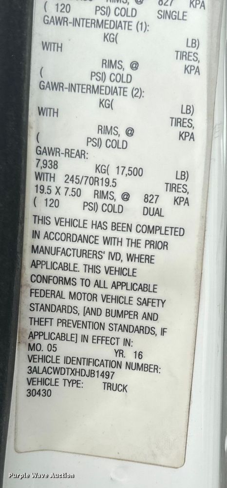 image for item EE7480 2017 Freightliner Business Class M2 box truck