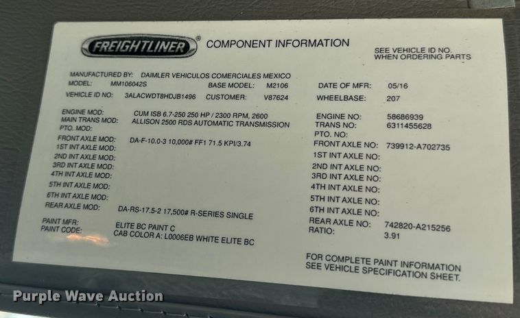 image for item EE7481 2017 Freightliner M2106 box truck