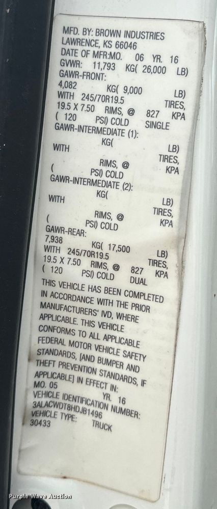 image for item EE7481 2017 Freightliner M2106 box truck