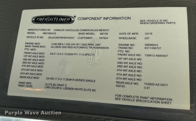 image for item EE7482 2017 Freightliner Business Class M2 box truck