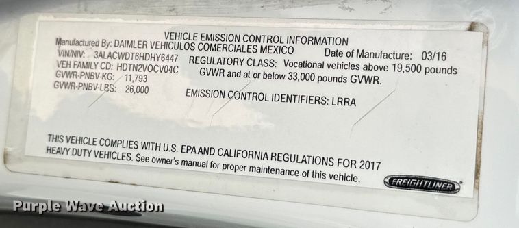 image for item EE7482 2017 Freightliner Business Class M2 box truck