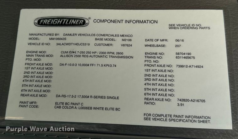 image for item EE7483 2017 Freightliner Business Class M2 box truck