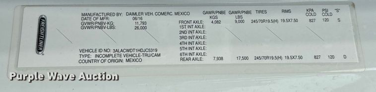 image for item EE7483 2017 Freightliner Business Class M2 box truck