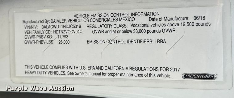 image for item EE7483 2017 Freightliner Business Class M2 box truck