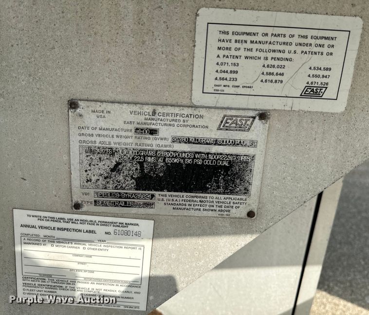 image for item EE7488 2000 East U28 end dump trailer