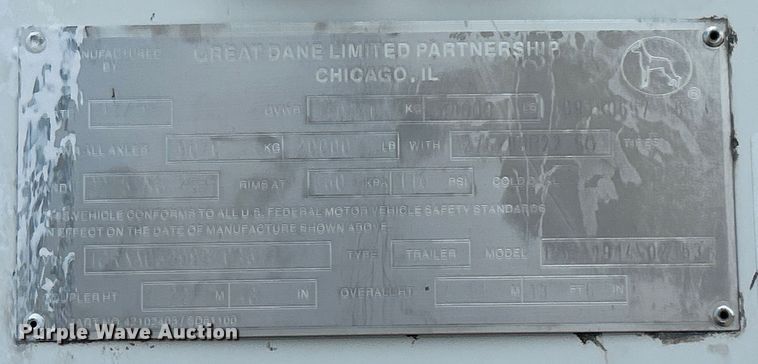 image for item EG0807 2009 Great Dane PSE-1914-02053 dry van trailer