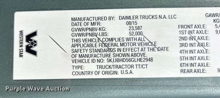 image for item EG0927 2016 Western Star 5700XE  semi truck