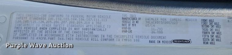 image for item EI8234 2015 Freightliner  M2 106 box truck