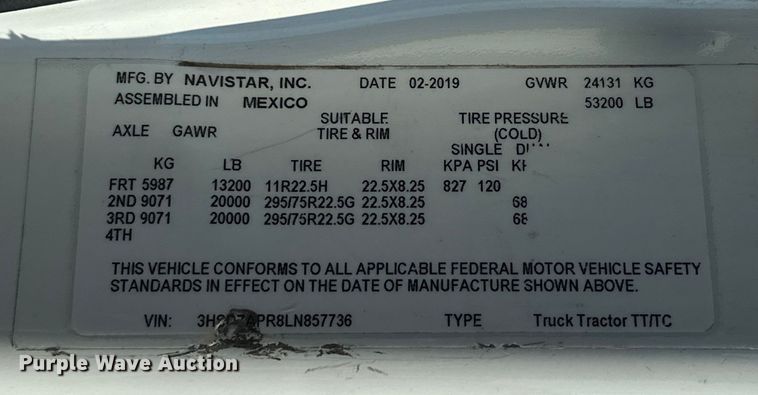 image for item EJ8859 2020 International  LT625  semi truck