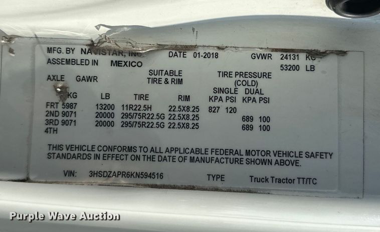 image for item EJ8860 2019 International  LT625  semi truck